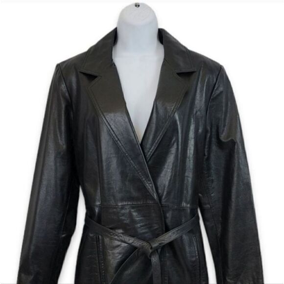 NEW Vintage 90's Express 100% Genuine Leather Belted Trench Coat Size Medium - Picture 10 of 13